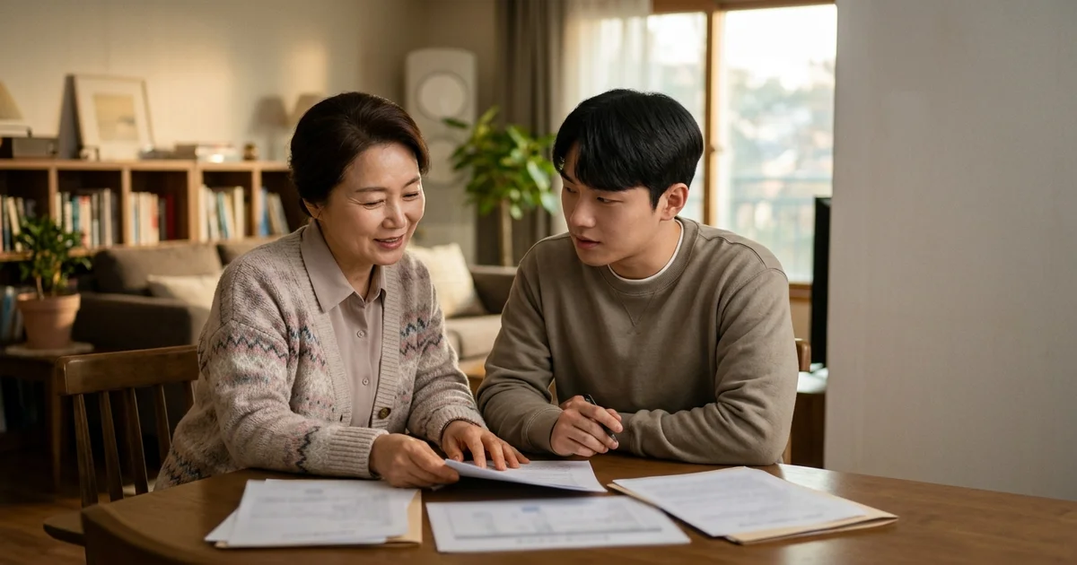 시흥시 청년기본소득 신청방법과 자격조건을 확인하는 40대 부모와 24세 자녀